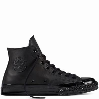 Converse Chuck Taylor All Star '70 Mono Leather High Tops Womens - Black/Black/Black Shoes (973TFKVY)